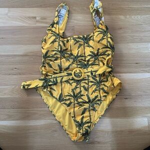 Aguabendita x Target yellow belted swimsuit with palm tree print. Size XL.